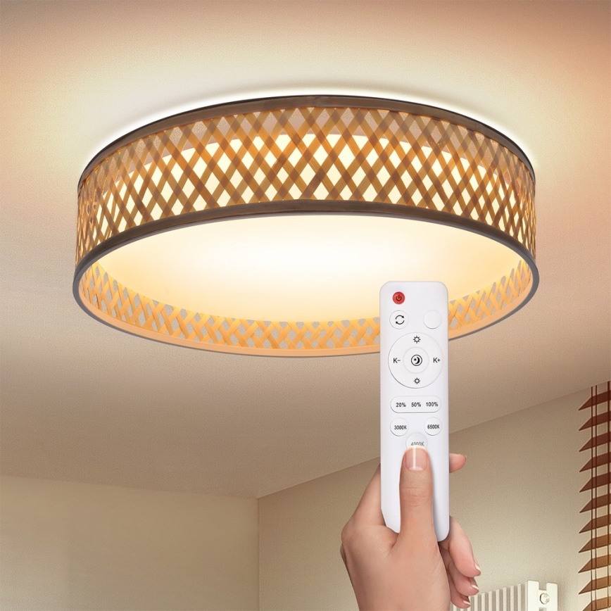 Brilagi - LED dimmbares Deckenleuchte CAMILA LED/48W/230V 3000-6500K Bambus Ø 40 cm + Fernbedienung