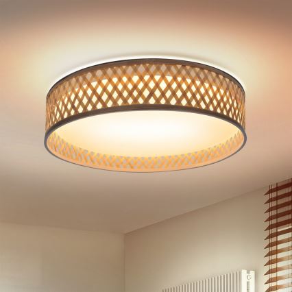 Brilagi - LED dimmbares Deckenleuchte CAMILA LED/48W/230V 3000-6500K Bambus Ø 40 cm + Fernbedienung