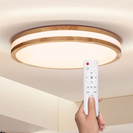 Brilagi - LED dimmbares Deckenleuchte MOLINA LED/48W/230V 3000-6500K Eiche Ø 38 cm + Fernbedienung