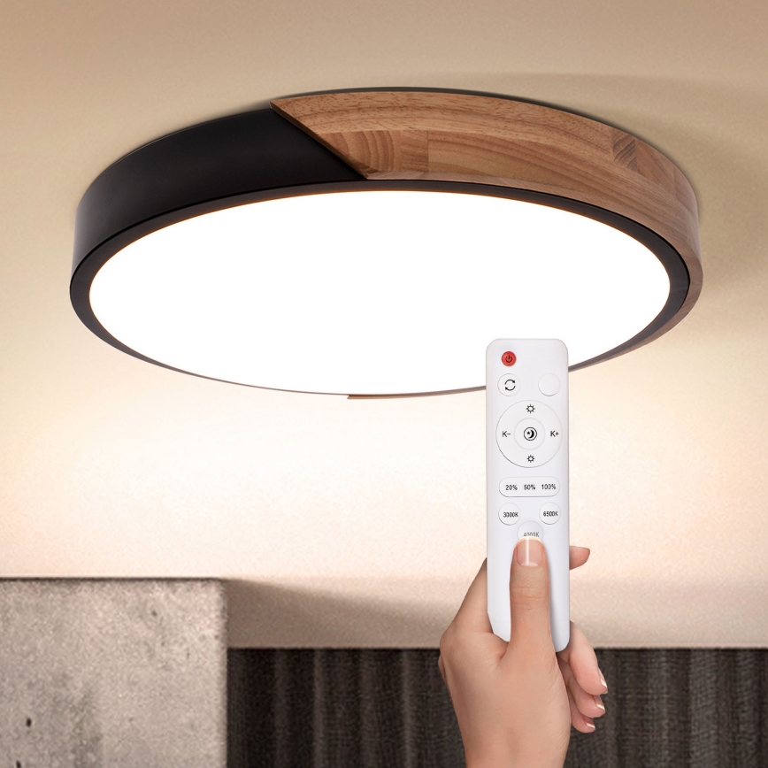 Brilagi - LED dimmbares Deckenleuchte PILANA LED/48W/230V 3000-6500K Eiche Ø 40 cm + Fernbedienung