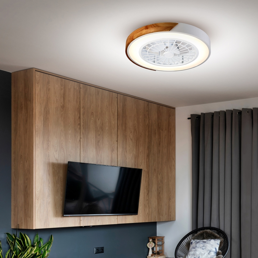 Brilagi - LED dimmbare Deckenleuchte mit Ventilator LED/30W/230V 3000-6500K Weiß/Eiche + Fernbedienung