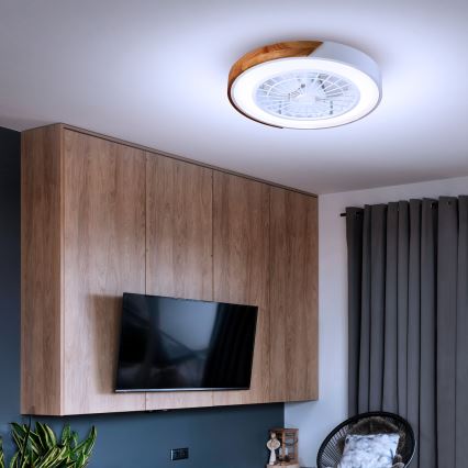 Brilagi - LED dimmbare Deckenleuchte mit Ventilator LED/30W/230V 3000-6500K Weiß/Eiche + Fernbedienung
