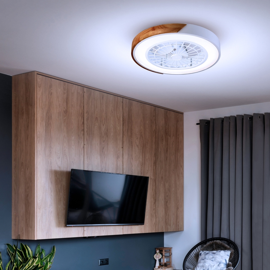 Brilagi - LED dimmbare Deckenleuchte mit Ventilator LED/30W/230V 3000-6500K Weiß/Eiche + Fernbedienung