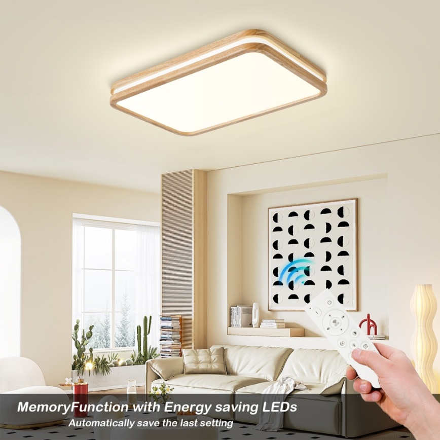 Brilagi - LED-dimmbare Deckenleuchte MOLINA SQUARE LED/54W/230V 3000-6000K Eiche 60x40 cm + Fernbedienung