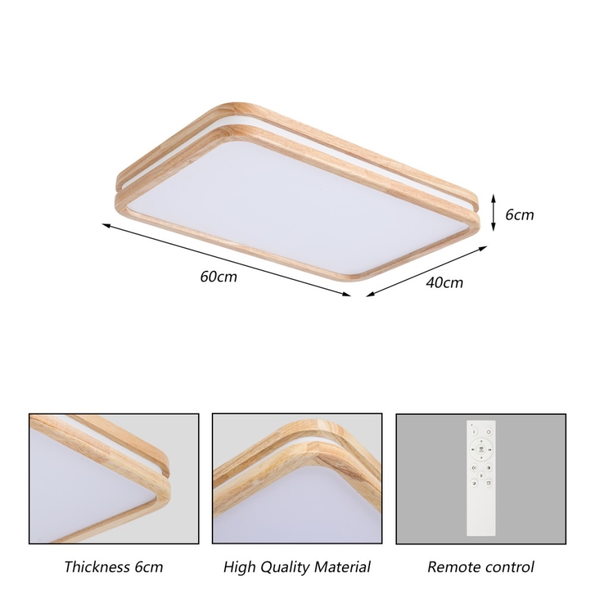 Brilagi - LED-dimmbare Deckenleuchte MOLINA SQUARE LED/54W/230V 3000-6000K Eiche 60x40 cm + Fernbedienung