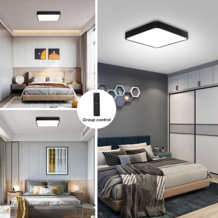 Brilagi - LED dimmbares Deckenleuchte POOL LED/36W/230V 3000-6000K 40x40 cm schwarz + Fernbedienung