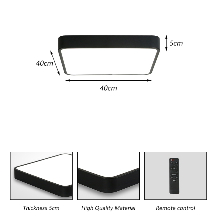Brilagi - LED dimmbares Deckenleuchte POOL LED/36W/230V 3000-6000K 40x40 cm schwarz + Fernbedienung