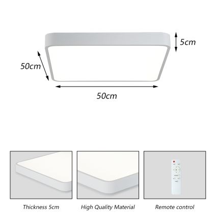 Brilagi - LED dimmbares Deckenleuchte POOL LED/48W/230V 3000-6000K 50x50 cm weiß + Fernbedienung