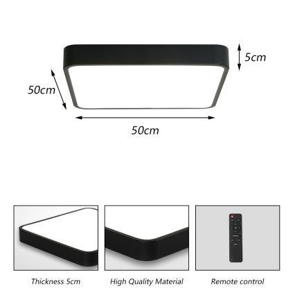 Brilagi - LED dimmbares Deckenleuchte POOL SQUARE LED/48W/230V 3000-6000K 50x50 cm schwarz + Fernbedienung