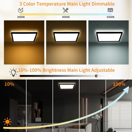 Brilagi - LED dimmbares Deckenleuchte ULTRA SLIM LED/18W/230V 2700-6500K 30x30 cm schwarz + Fernbedienung