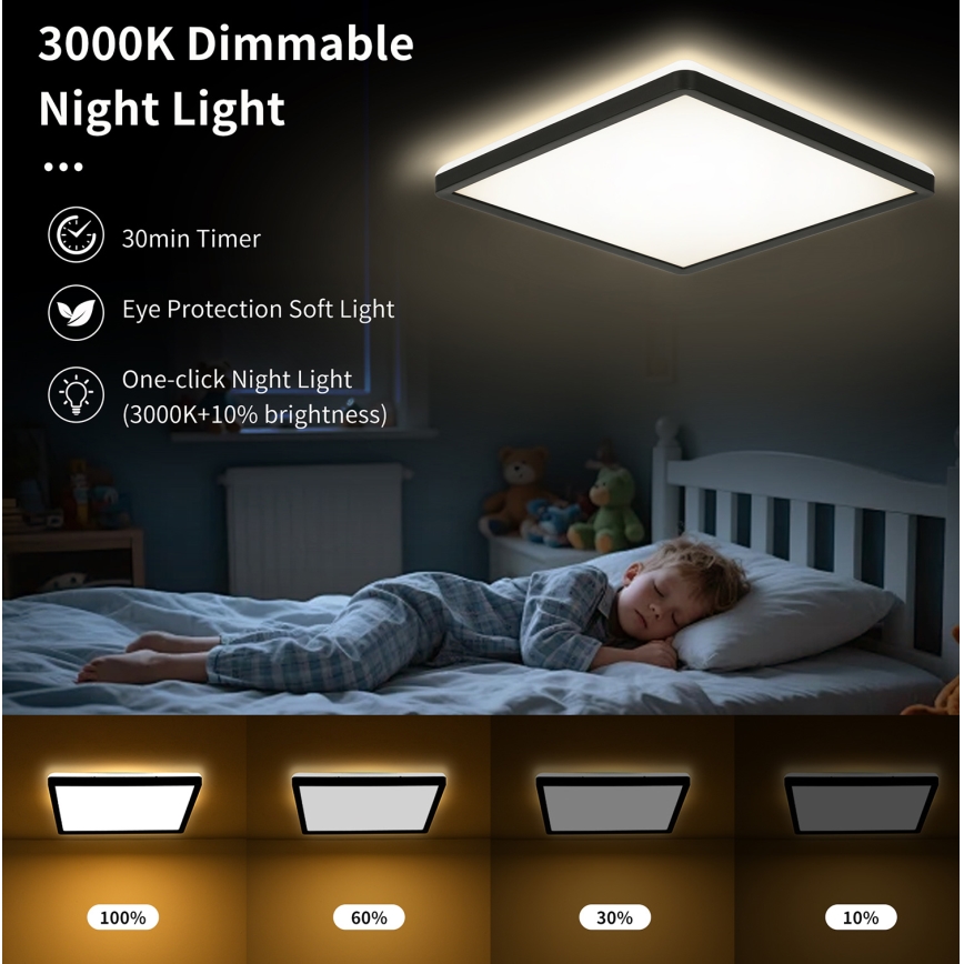 Brilagi - LED dimmbares Deckenleuchte ULTRA SLIM LED/18W/230V 2700-6500K 30x30 cm schwarz + Fernbedienung