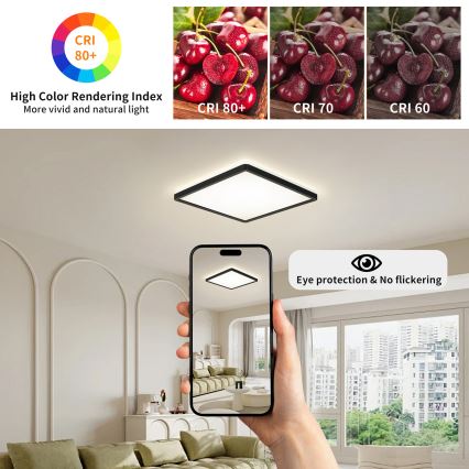 Brilagi - LED dimmbares Deckenleuchte ULTRA SLIM LED/18W/230V 2700-6500K 30x30 cm schwarz + Fernbedienung