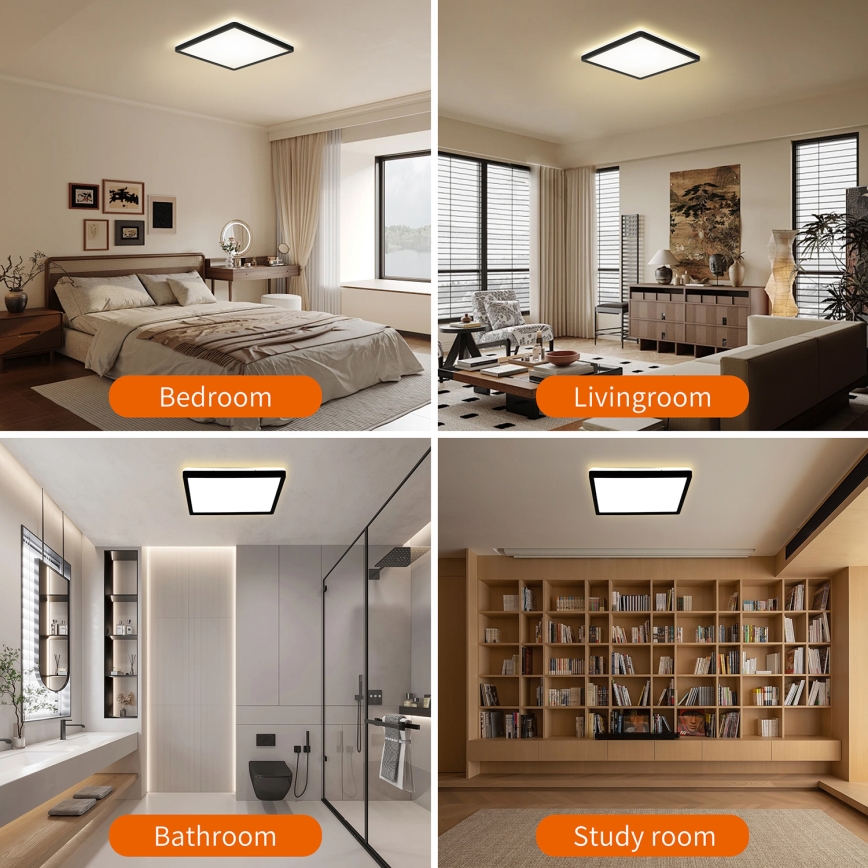 Brilagi - LED dimmbares Deckenleuchte ULTRA SLIM LED/18W/230V 2700-6500K 30x30 cm schwarz + Fernbedienung