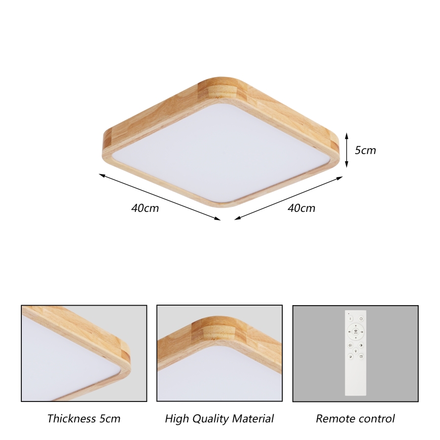 BRILAGI - LED dimmbare Deckenleuchte WOODLINE SQUARE LED/48W/230V 3000-6000K Eiche 40x40 cm + Fernbedienung