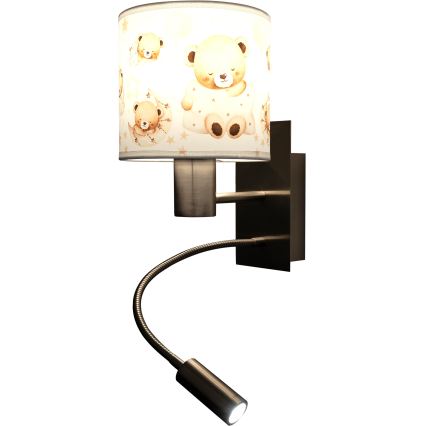 BRILAGI - LED verstellbare Kinder-Wandleuchte BOBO 1xE27/25W/230V + LED/3W mattchrom/weiß/Bärchen