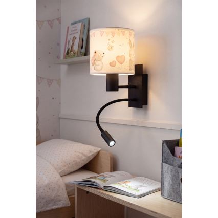 Brilagi - LED-Kinder-Wandleuchte BOBO, flexibel, 1x E27/25W/230V + LED/3W, schwarz/cremefarben/Häschen