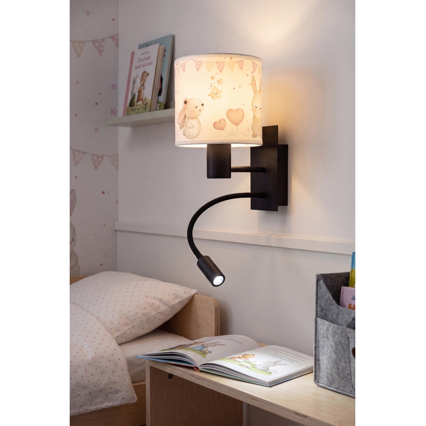 Brilagi - LED-Kinder-Wandleuchte BOBO, flexibel, 1x E27/25W/230V + LED/3W, schwarz/cremefarben/Häschen