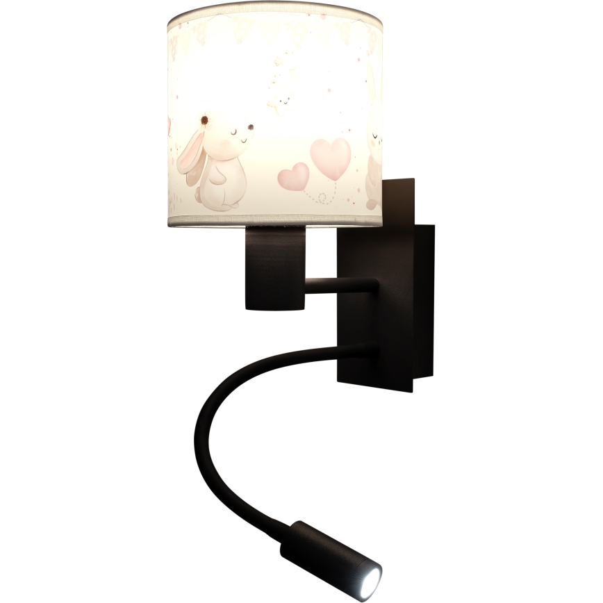 Brilagi - LED-Kinder-Wandleuchte BOBO, flexibel, 1x E27/25W/230V + LED/3W, schwarz/cremefarben/Häschen