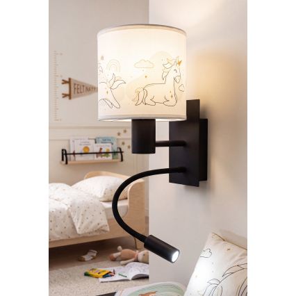 BRILAGI - Flexible LED-Kinder-Wandleuchte BOBO 1xE27/25W/230V + LED/3W schwarz/weiß/Einhörner