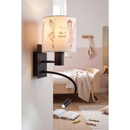 Brilagi - Flexible LED-Kinder-Wandleuchte BOBO 1xE27/25W/230V + LED/3W schwarz/weiß/rosa/Ballerina-Motiv