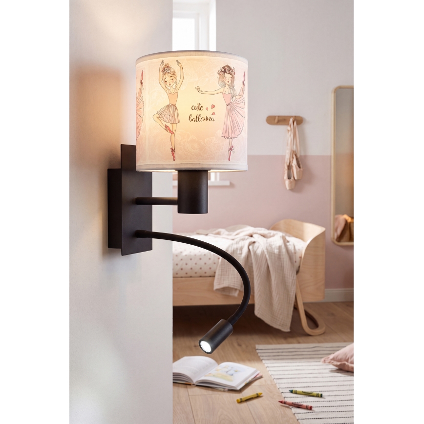 Brilagi - Flexible LED-Kinder-Wandleuchte BOBO 1xE27/25W/230V + LED/3W schwarz/weiß/rosa/Ballerina-Motiv