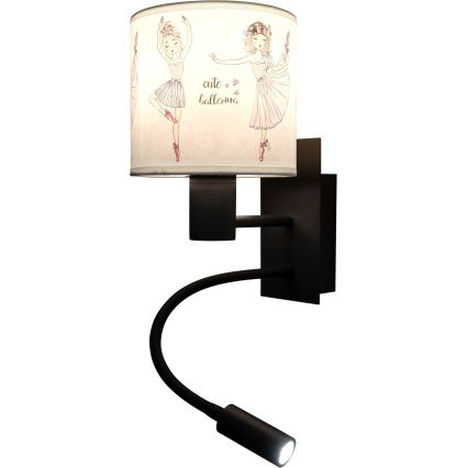 Brilagi - Flexible LED-Kinder-Wandleuchte BOBO 1xE27/25W/230V + LED/3W schwarz/weiß/rosa/Ballerina-Motiv