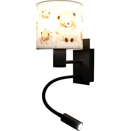 BRILAGI - Flexible LED-Kinder-Wandleuchte BOBO 1xE27/25W/230V + LED/3W schwarz/weiß/Teddybären
