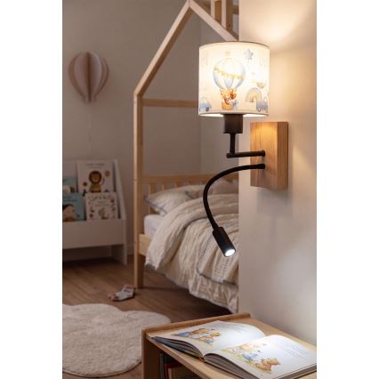 Brilagi - LED flexible Kinder-Wandleuchte BOBO WOOD 1xE27/25W/230V + LED/3W Eiche/schwarz/weiß/blau/Bärchen