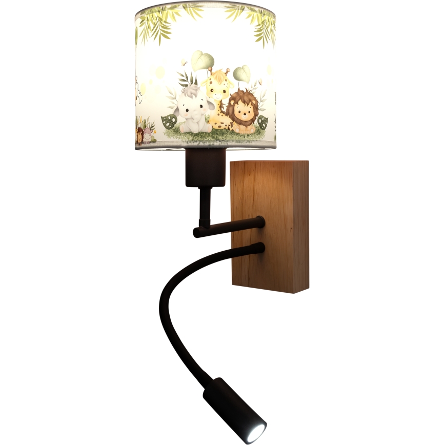 BRILAGI - flexible LED-Kinder-Wandleuchte BOBO WOOD 1xE27/25W/230V + LED/3W Eiche/schwarz/weiß/grün/Dschungel