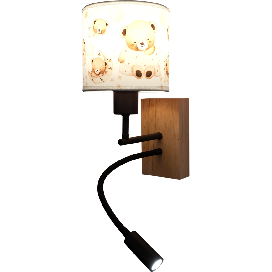Brilagi - Flexible LED-Kinder-Wandleuchte BOBO WOOD 1xE27/25W/230V + LED/3W Eiche/schwarz/weiß/Teddybären