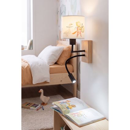 Brilagi - LED flexible Kinder-Wandleuchte BOBO WOOD 1xE27/25W/230V + LED/3W Eiche/Schwarz/Weiß/Tiermotive