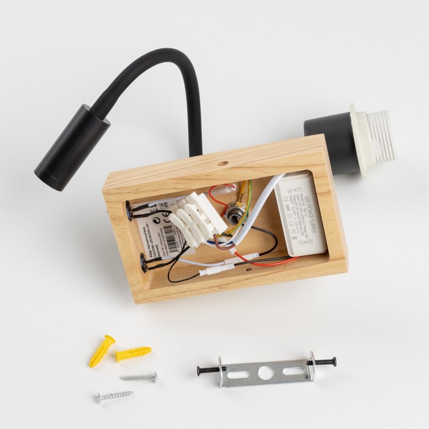 Brilagi - LED flexible Kinder-Wandleuchte BOBO WOOD 1xE27/25W/230V + LED/3W Eiche/Schwarz/Weiß/Tiermotive
