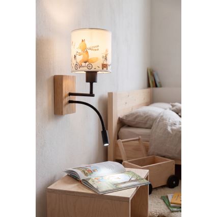 BRILAGI - Flexible LED-Kinder-Wandleuchte BOBO WOOD 1xE27/25W/230V + LED/3W Eiche/Schwarz/Weiß/Tiermotive