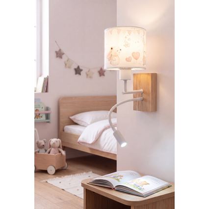 Brilagi - LED flexible Kinder-Wandleuchte BOBO WOOD 1xE27/25W/230V + LED/3W Eiche/Weiß/Creme/Häschen