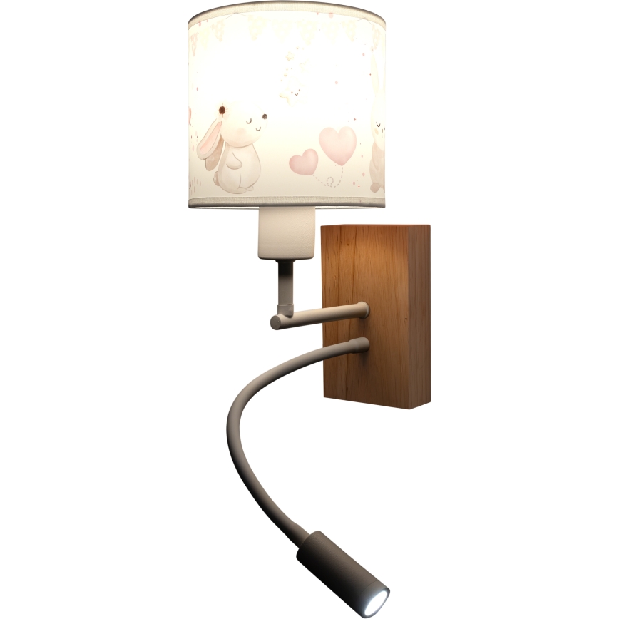 Brilagi - LED flexible Kinder-Wandleuchte BOBO WOOD 1xE27/25W/230V + LED/3W Eiche/Weiß/Creme/Häschen