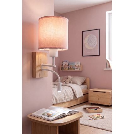 Brilagi - LED Flexible Wandleuchte BOBO WOOD 1xE27/25W/230V + LED/3W Eiche/Weiß/Rosa