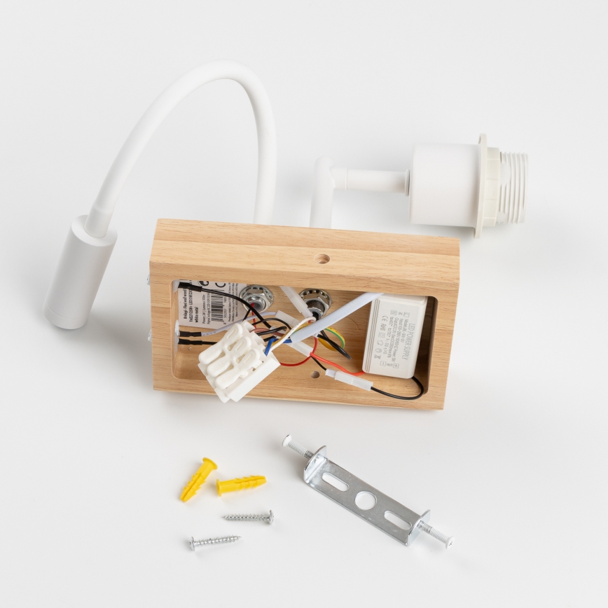 Brilagi - LED flexible Kinder-Wandleuchte BOBO WOOD 1xE27/25W/230V + LED/3W Eiche/Weiß/Teddybären