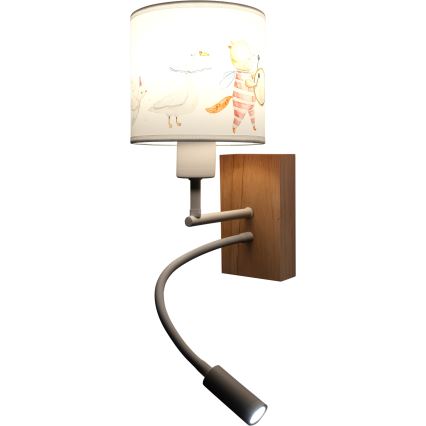 Brilagi - LED flexible Kinder-Wandleuchte BOBO WOOD 1xE27/25W/230V + LED/3W Eiche/Weiß/Tiermotive