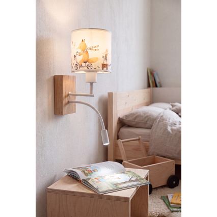 BRILAGI - LED-Kinder-Wandleuchte BOBO WOOD, flexibel, 1xE27/25W/230V + LED/3W, Eiche/Weiß/Tiermotive