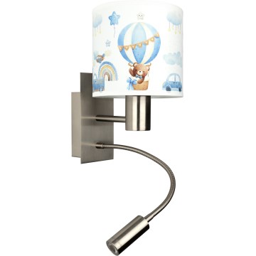 Brilagi - LED flexible Kinder-Wandleuchte BOBO 1xE27/25W/230V + LED/3W mattchrom/weiß/blau/Bärchenmotiv