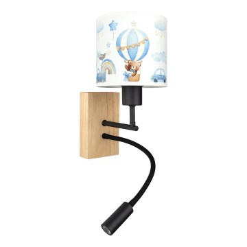 Brilagi - LED flexible Kinder-Wandleuchte BOBO WOOD 1xE27/25W/230V + LED/3W Eiche/schwarz/weiß/blau/Bärchen