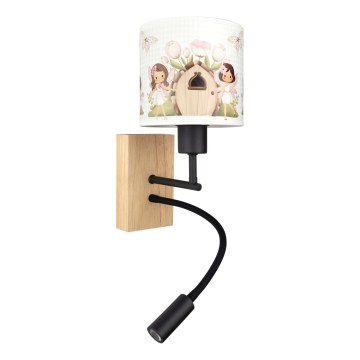 Brilagi - LED flexible Kinder-Wandleuchte BOBO WOOD 1xE27/25W/230V + LED/3W Eiche/schwarz/weiß/rosa/Feenmotiv