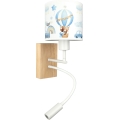 Brilagi - LED Flexible Kinder-Wandleuchte BOBO WOOD 1xE27/25W/230V + LED/3W Eiche/weiß/blau/Teddybär-Motiv