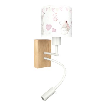 Brilagi - LED flexible Kinder-Wandleuchte BOBO WOOD 1xE27/25W/230V + LED/3W Eiche/Weiß/Creme/Häschen