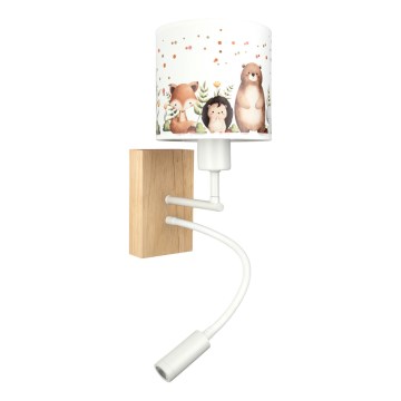Brilagi - LED-flexible Kinder-Wandleuchte BOBO WOOD 1xE27/25W/230V + LED/3W Eiche/Weiß/Tiermotive