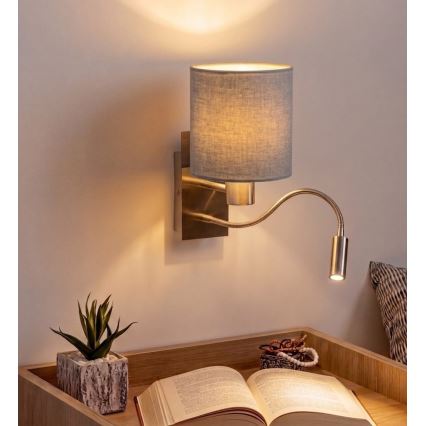 Brilagi - Flexible LED-Wandleuchte NUBILA 1xE27/25W/230V + LED/3W mattchrom/hellgrau