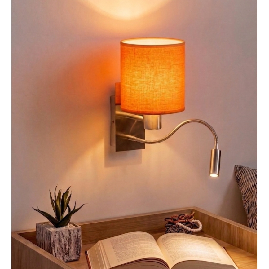 Brilagi - Flexible LED-Wandleuchte NUBILA 1xE27/25W/230V + LED/3W mattchrom/orange