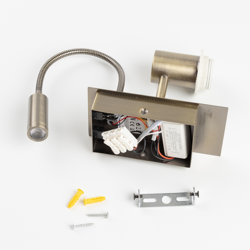 Brilagi - Flexible LED-Wandleuchte NUBILA 1xE27/25W/230V + LED/3W Messing/gelb