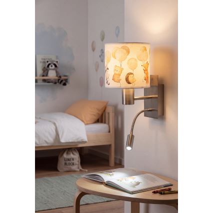 Brilagi - LED flexible Kinder-Wandleuchte BOBO 1xE27/25W/230V + LED/3W mattchrom/weiß/Tiermotive