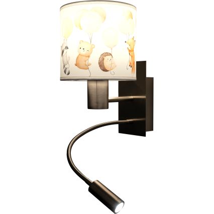 Brilagi - LED flexible Kinder-Wandleuchte BOBO 1xE27/25W/230V + LED/3W mattchrom/weiß/Tiermotive